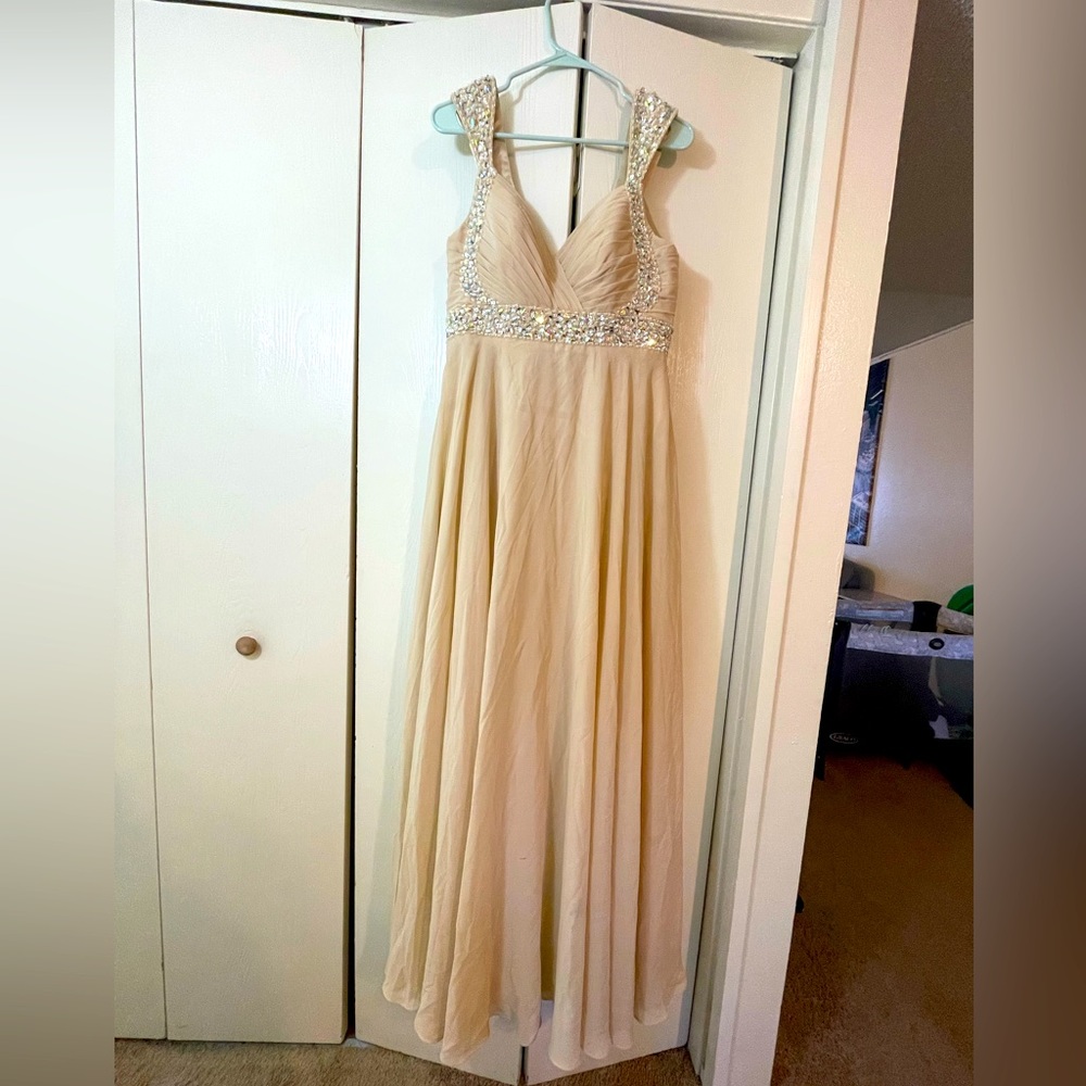 IZI Dress - CHAMPAGNE BEADED BALL GOWN - formal - prom - homecoming - chiffon